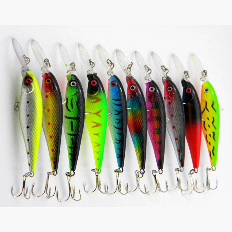 10 PCS Fake Fish Lure Set Wobbler Baits with Built-in Bell Hard Fishing Supplies for Bass Trout Salmon Artificial Bionic Lures