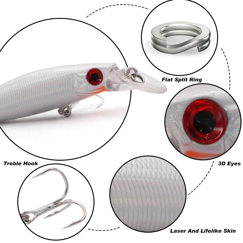 TacklePRO Black Minnow Floating Lure – 100mm 15.6g Hard Bait with Mustad Hooks