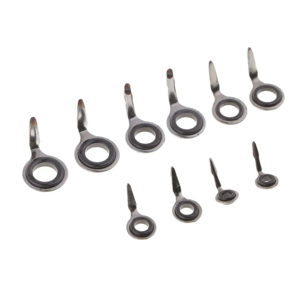 Fishing Rod Guide Ring Repair Kit – 10pcs Mixed Size Ceramic & Stainless Steel Eyes