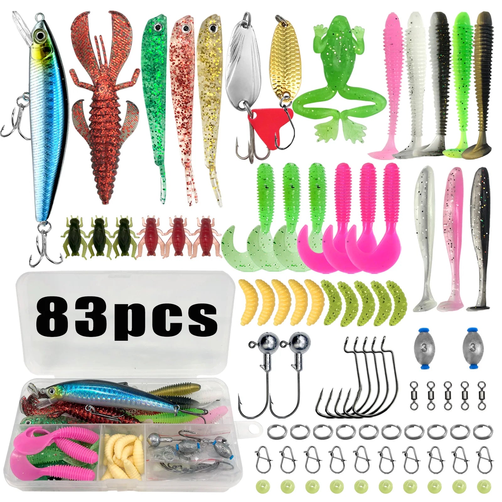 Complete Fishing Lure Kit – 83 to 409 Piece Sets for Bass, Pike & Trout