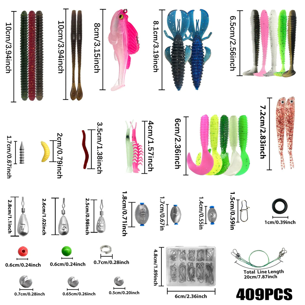 Complete Fishing Lure Kit – 83 to 409 Piece Sets for Bass, Pike & Trout
