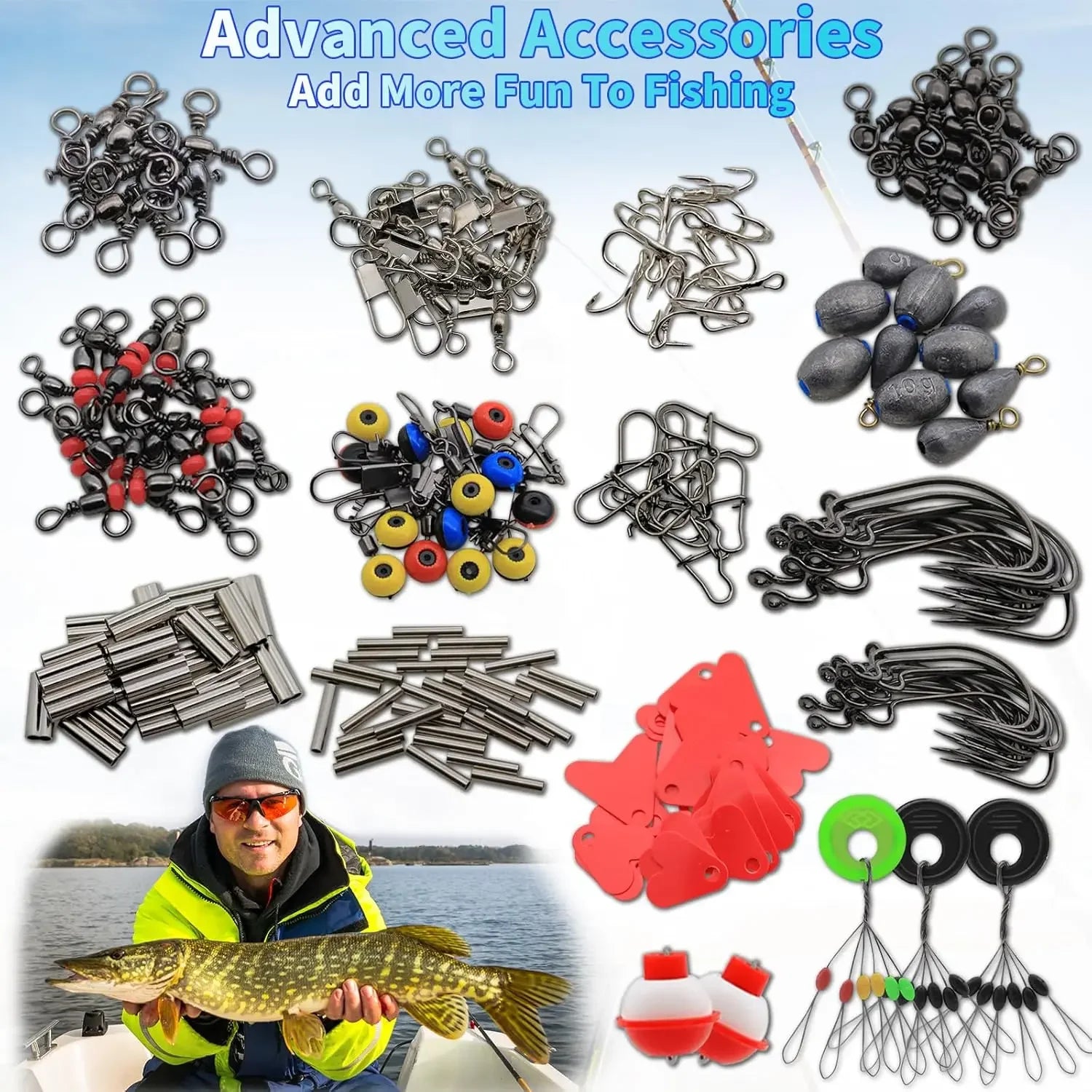 264-Piece Complete Fishing Tackle Kit – Hooks, Sinkers, Swivels & Snaps