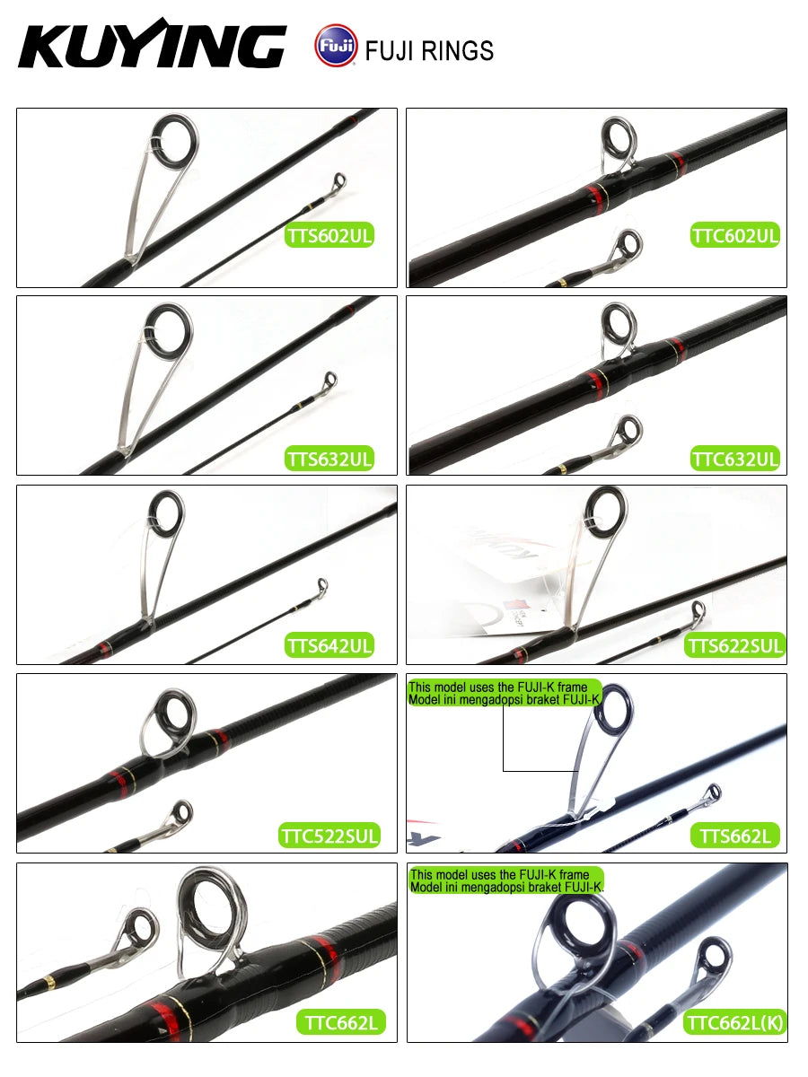 KUYING TETON L UL SUL 5'2" 6' 6'3" 6'4"6'2" 6'6" Fishing Rod Lure Cane Spinning Casting FUJI Carbon 1-4g 0.8-3g 2-10g M-Fast bfs