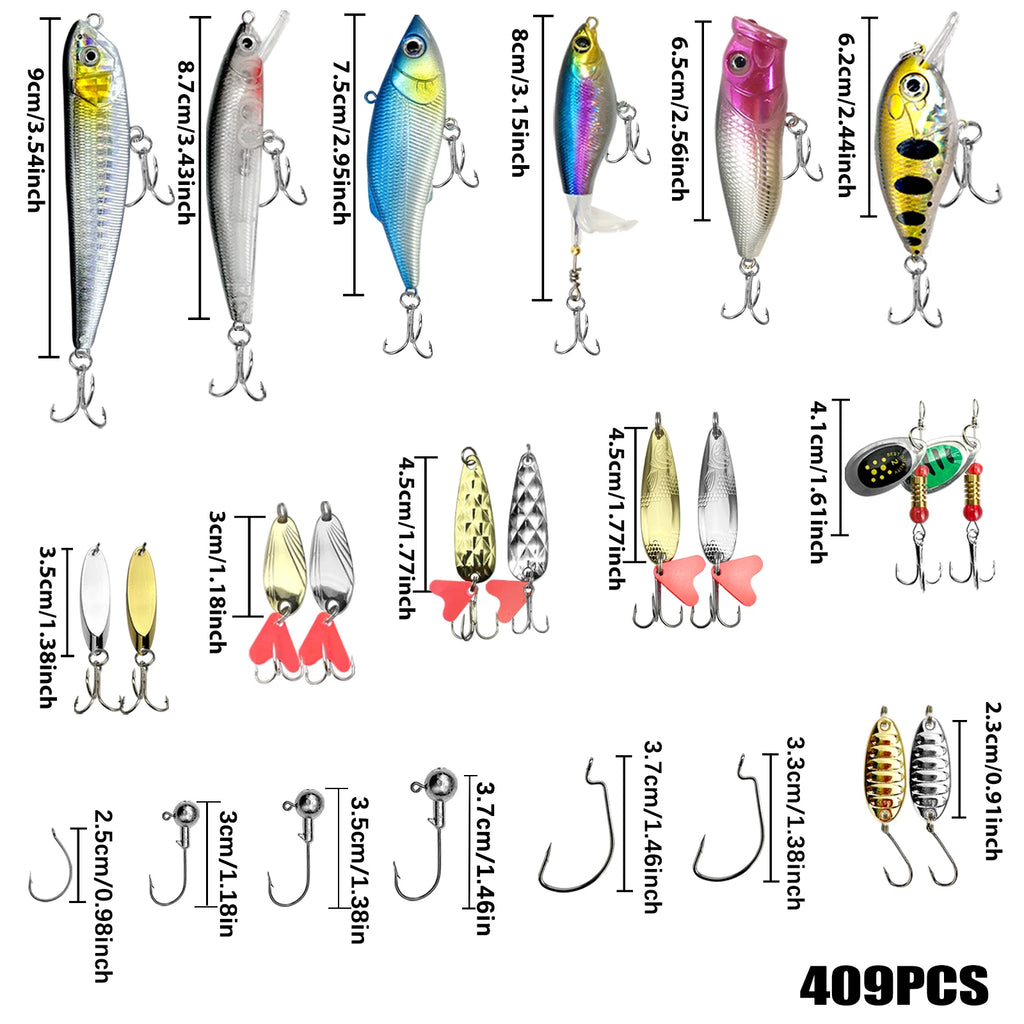 Complete Fishing Lure Kit – 83 to 409 Piece Sets for Bass, Pike & Trout