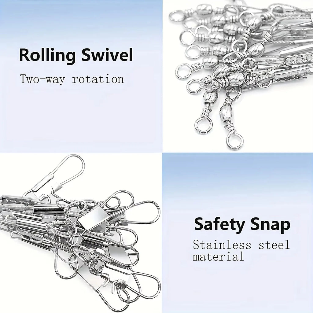 Fishing Tackle Leaders,Hi-Low Rig,Double Arms Saltwater Stainless Steel Leader with Swivels,High-Strength Fish Wire