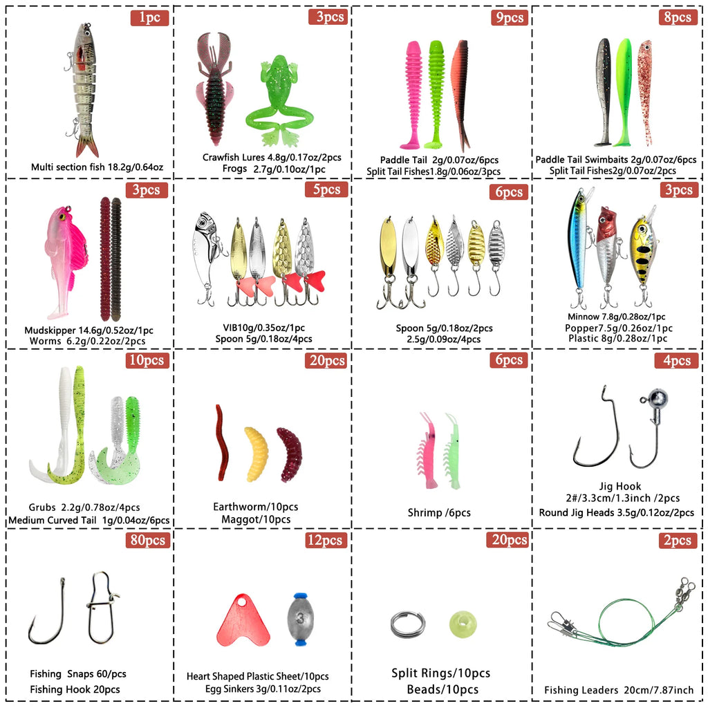 Complete Fishing Lure Kit – 83 to 409 Piece Sets for Bass, Pike & Trout