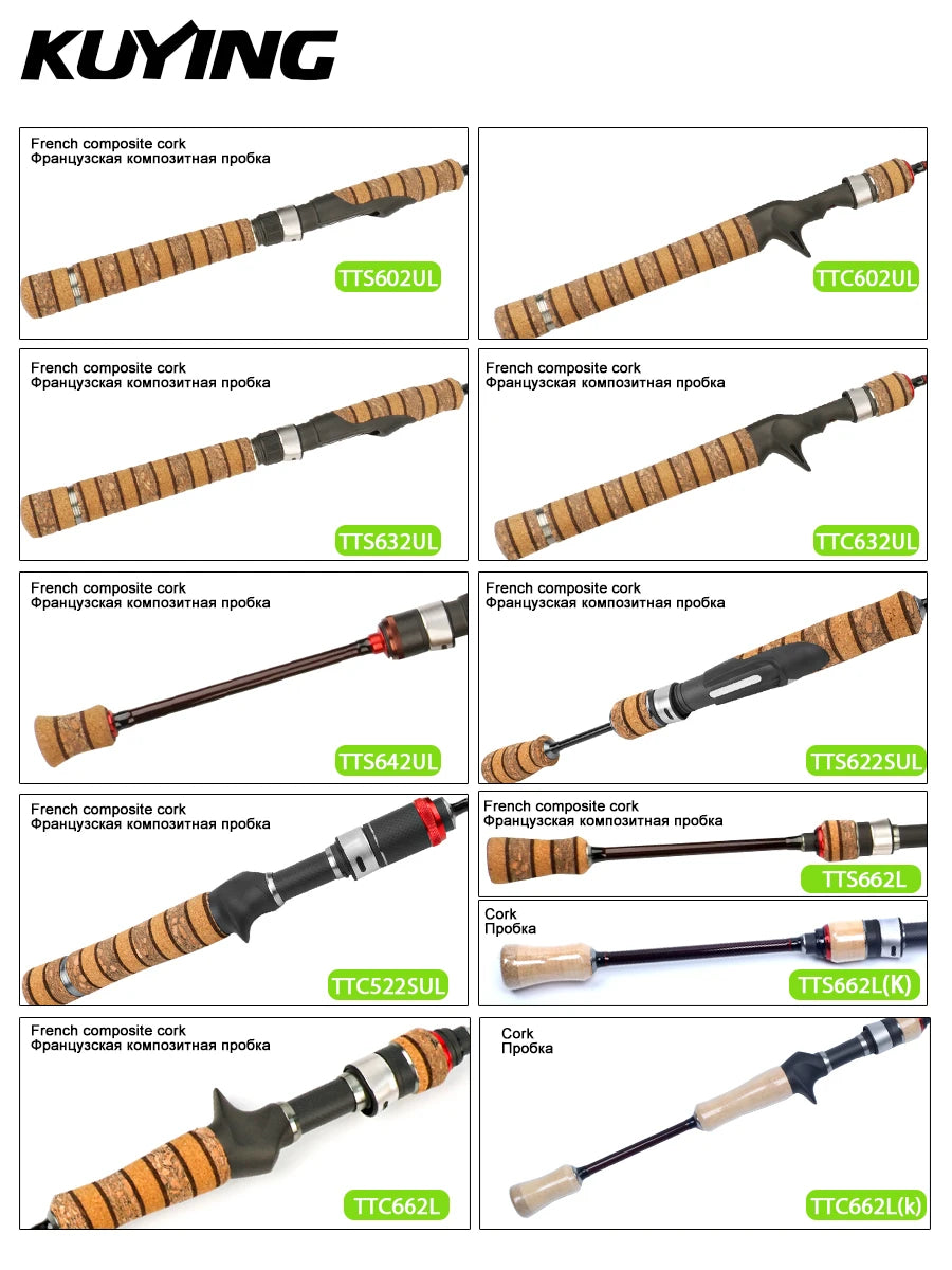 KUYING TETON L UL SUL 5'2" 6' 6'3" 6'4"6'2" 6'6" Fishing Rod Lure Cane Spinning Casting FUJI Carbon 1-4g 0.8-3g 2-10g M-Fast bfs