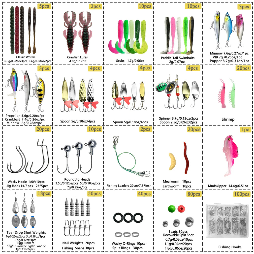 Complete Fishing Lure Kit – 83 to 409 Piece Sets for Bass, Pike & Trout
