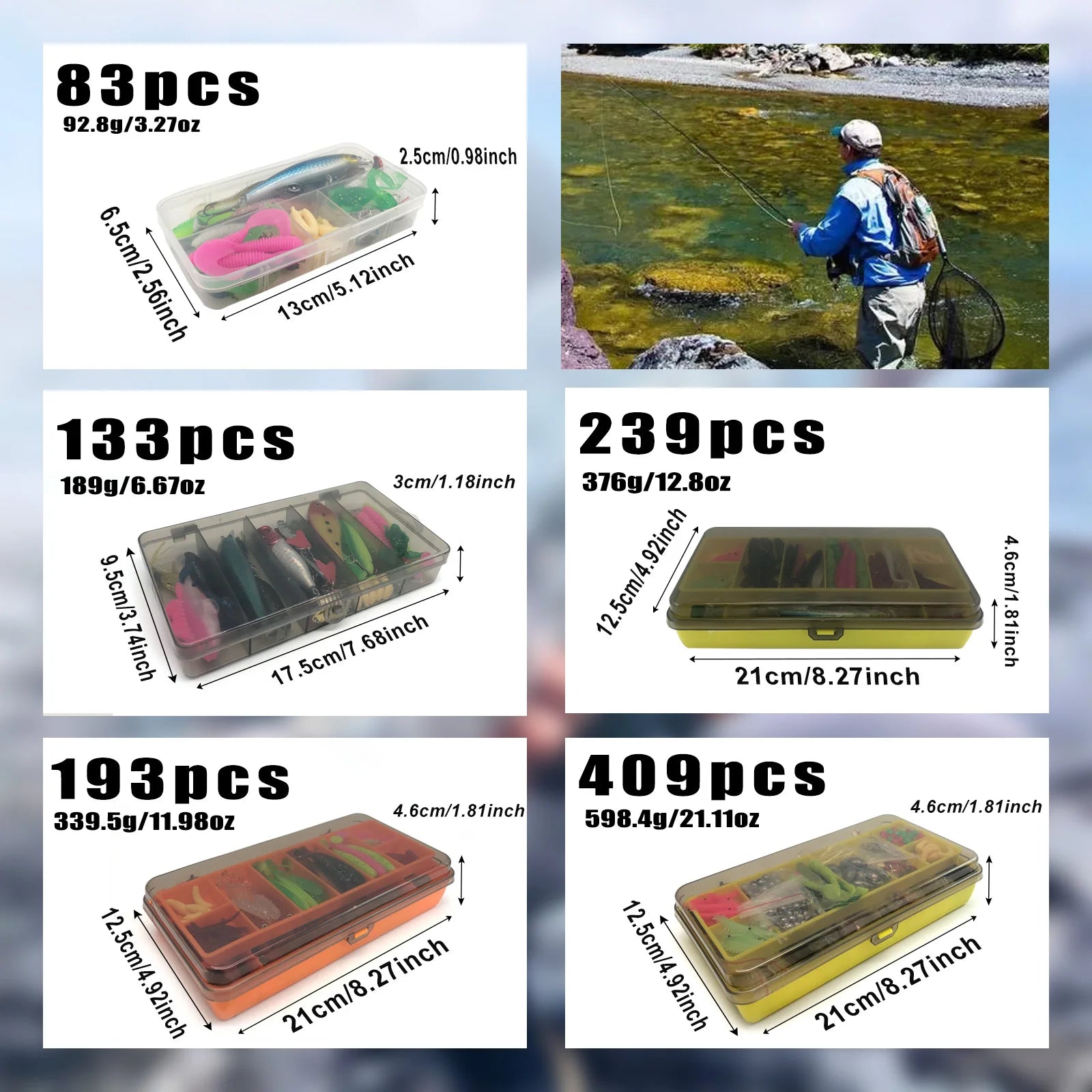 Complete Fishing Lure Kit – 83 to 409 Piece Sets for Bass, Pike & Trout
