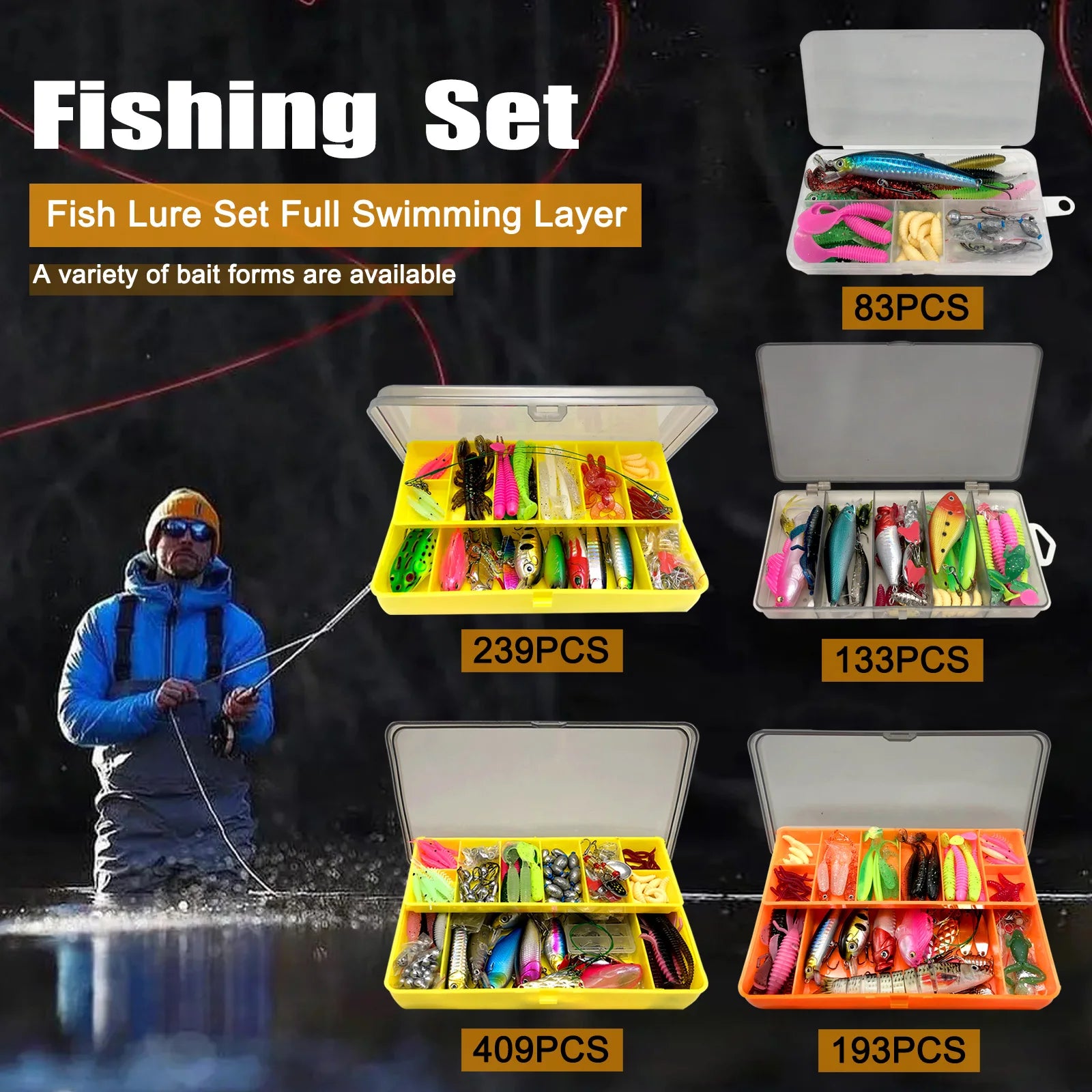 Complete Fishing Lure Kit – 83 to 409 Piece Sets for Bass, Pike & Trout