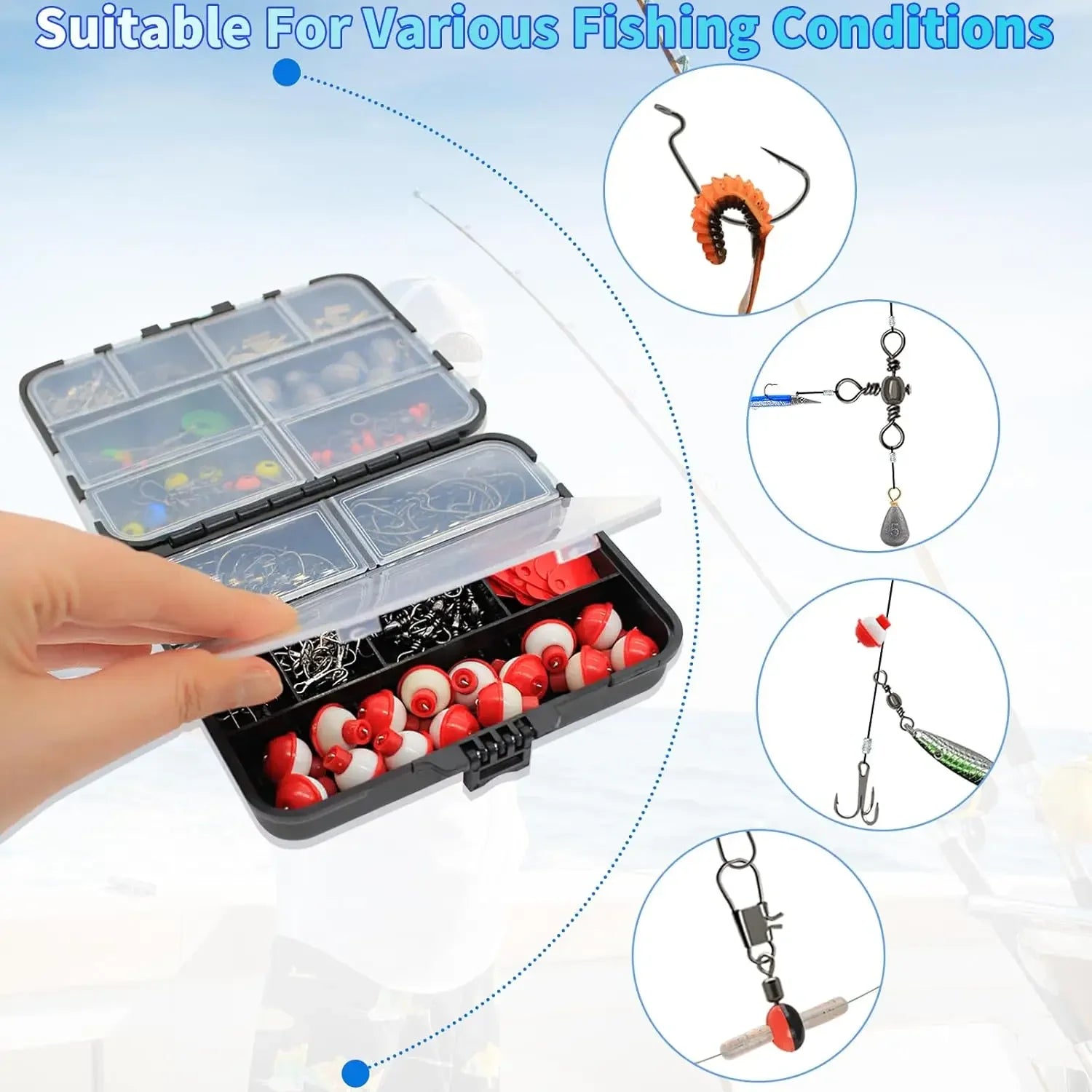264-Piece Complete Fishing Tackle Kit – Hooks, Sinkers, Swivels & Snaps