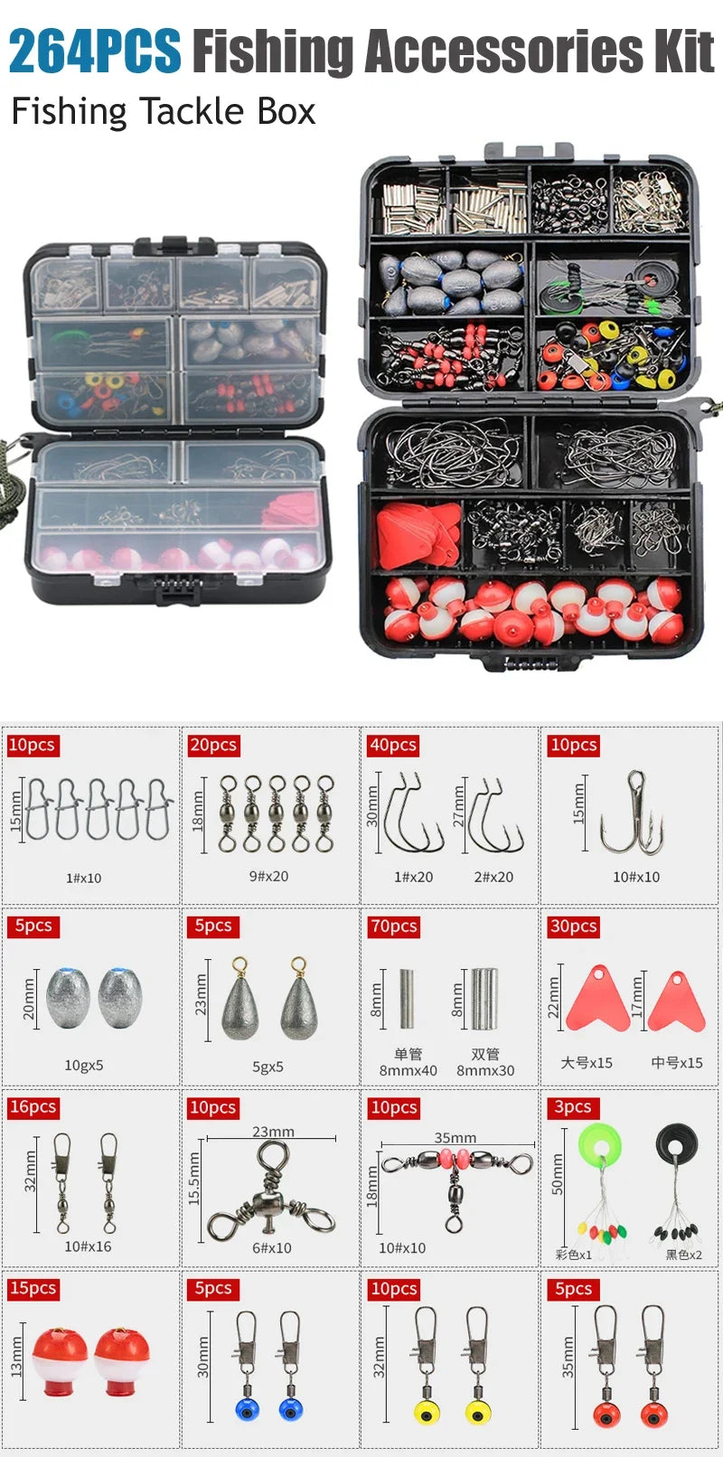 264-Piece Complete Fishing Tackle Kit – Hooks, Sinkers, Swivels & Snaps