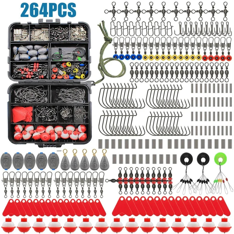 264-Piece Complete Fishing Tackle Kit – Hooks, Sinkers, Swivels & Snaps