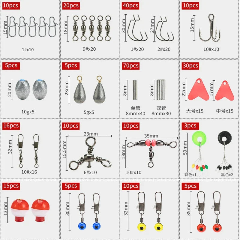 264-Piece Complete Fishing Tackle Kit – Hooks, Sinkers, Swivels & Snaps